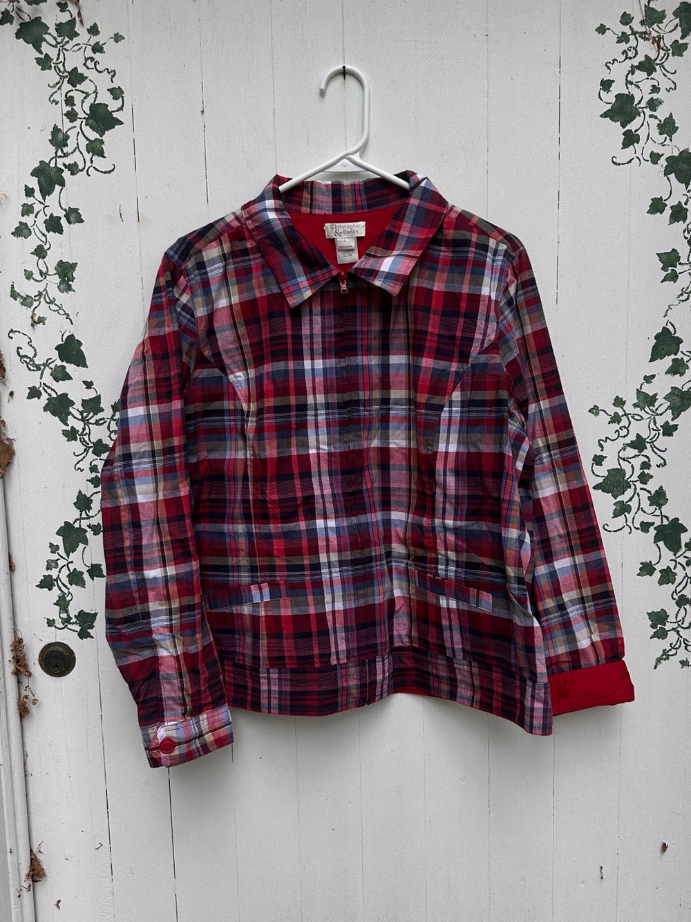 90s Vintage 100% Cotton Croft & Barrow Red, Blue Beige Plaid Reversible Jacket